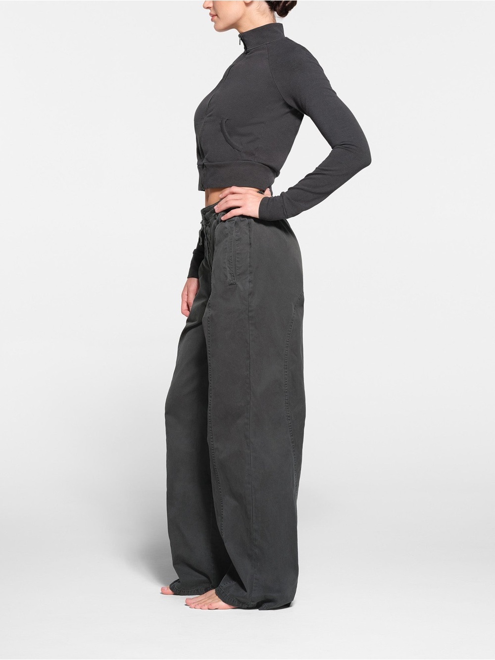SKIMS Wide-Leg High-Waist Pants in Dark Gray